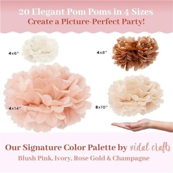 Boho Tissue Paper Pom Poms Set of 20 Bridal Baby Shower Party Decorations - Picture 2 of 7